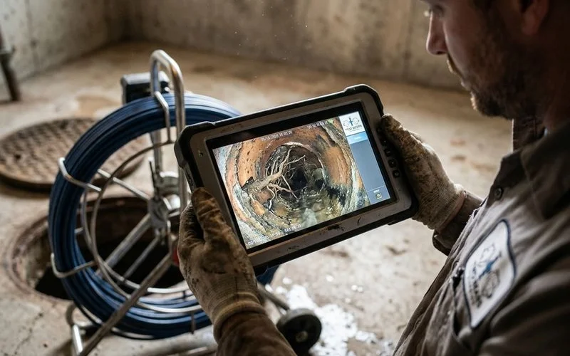 Sewer line repair work in progress