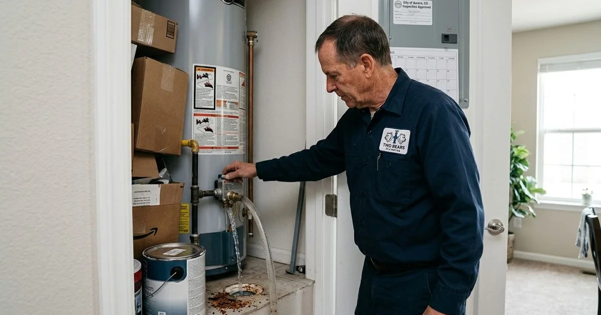 Flushing sediment from a water heater in an Aurora, CO home